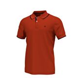 Polo Yaka Çizgili Pamuklu Erkek T-shirt Kiremit-XL