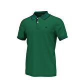 Polo Yaka Çizgili Pamuklu Erkek T-shirt Yeşil-XL
