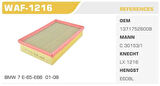 Winkel WAF-1216 Hava Filtresi BMW 7 E65 E66 E67 02-730I II 740I II 750I II 760I II 740D 745D Kolı: 20 Ad FN3819