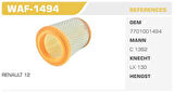 Winkel WAF-1494 Hava Filtresi Renault 12 Kolı: 50 Ad FN3002