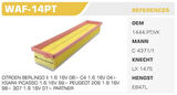 Winkel WAF-14PT Hava Filtresi 206 04-207 307 05-Partner II 09-C4 Berlingo 09-1.6 16V Kolı: 40 Ad FN4009