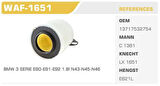 Winkel WAF-1651 Hava Filtresi BMW 1 BMW 3 Kolı: 36 Ad 