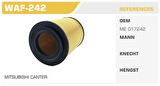 Winkel WAF-242 Hava Filtresi Canter 659 Kolı: 20 Ad FN0135