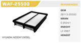 Winkel WAF-25500 Hava Filtresi Accent Admire 03-06 1.5 CRDI Kolı: 50 Ad FN0122