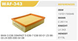 Winkel WAF-343 Hava Filtresi BMW 3 BMW 5 BMW 7 BMW Z3 BMW Z4 BMW Z5 BMW X3 1.16i 1.18i 218I 316I Kolı: 20 Ad FN3812