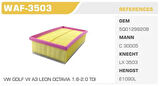 Winkel WAF-3503 Hava Filtresi Golf VII Golf VI VII A3 Leon Leon III Octavia III 1.6 2.0 TDI Kolı: 30 Ad FN4730