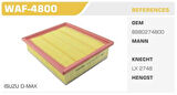 Winkel WAF-4800 Hava Filtresi D-Max YM Kolı: 24 Ad FN5304