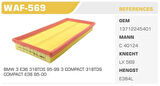 Winkel WAF-569 Hava Filtresi BMW 3 E36 95-318 TDS Kolı: 20 Ad 