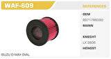 Winkel WAF-609 Hava Filtresi D-Max Oval Kolı: 20 Ad 