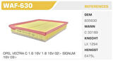 Winkel WAF-630 Hava Filtresi Croma 05-Vectra C 03-Signum 03-2.0 16V 2.2 16V 1.9 CDTI 1.9 D Multijet 2.0 CDTI Süngerli Kolı: 18 Ad FN4311