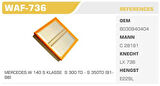 Winkel WAF-736 Hava Filtresi Mercedes S Class W140 S350 TD 93-98 Kolı: 20 Ad 