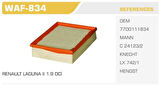 Winkel WAF-834 Hava Filtresi Laguna II 00-Espace IV 06-1.9 DCI 2.0 DCI 2.2 DCI 1.6 16V 2.0 16V 2.0 Turbo Kolı: 24 Ad 