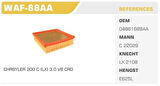 Winkel WAF-88AA Hava Filtresi Grand Cherokee 300 C 05-12 3.0 Crd Kolı: 36 Ad 
