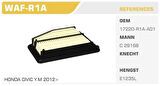 Winkel WAF-R1A Hava Filtresi Civic 12-14 1.6 VTEC Kolı: 60 Ad FN3514