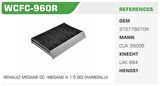 Winkel WCFC-960R Polen Filtresi Megane III Fluence Karbonlu Kolı: 36 Ad FN7011