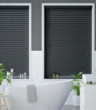 Wooden Blinds %100 Doğal Ahşap Jaluzi Perde 50mm, Alüminyum Kasalı Yüksek Kaliteli - Antrasit (KURDELASIZ)