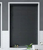 Wooden Blinds %100 Doğal Ahşap Jaluzi Perde 50mm, Alüminyum Kasalı Yüksek Kaliteli - Antrasit (KURDELASIZ)