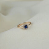 Mavi Kare Taşlı 925 Ayar Minimal Rose Gümüş Yüzük 