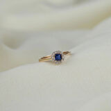 Mavi Kare Taşlı 925 Ayar Minimal Rose Gümüş Yüzük 