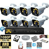 8 Kameralı 1 TB HDD Gece Renkli 5MP Lensli 1080P FULLHD Kamera Seti - Sabit İP Gerektirmez-Tak Çalıştır