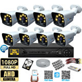 8 Kameralı 500 GB HDD Gece Renkli 5MP Lensli 1080P FULLHD Kamera Seti - Sabit İP Gerektirmez-Tak Çalıştır