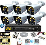 6 Kameralı 320 GB HDD Gece Renkli 5MP Lensli 1080P FULLHD Kamera Seti - Sabit İP Gerektirmez-Tak Çalıştır