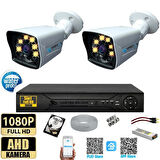 2 Kameralı 320 GB HDD Gece Renkli 5MP Lensli 1080P FULLHD Kamera Seti - Su Gecirmez- Sabit İP Gerektirmez