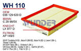 Wunder WH110 Hava Filtresi Volkswagen Polo IV 1.4 16V MRMOEM-1082070