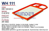 Wunder WH111 Hava Filtresi Volkswagen Polo Sportlıne (Canta) -Seat Ibiza III 1.4 MRMOEM-1082072