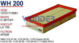 Wunder WH200 Hava Filtresi BMW 3 BMW 5 BMW 7 BMW Z1 316I 318I MRMOEM-1082447