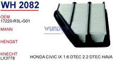 Wunder WH2082 Hava Filtresi Honda Civic 2.2 Diesel Air FIIter 2012 17220-R3L-G01 MRMOEM-1082718