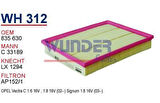 Wunder WH312 Hava Filtresi Opel Vetra C (Elp3820) MRMOEM-1082916