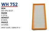 Wunder WH752 Hava Filtresi Smart Coupe-Cabrio 09-14 MRMOEM-1083796