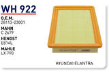 Wunder WH922 Hava Filtresi Elantra 96-00 1.6 1.8 C2679 LX790 Fn3108 MRMOEM-1084152
