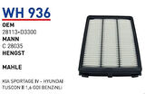 Wunder WH936 Hava Filtresi Kia Sportage IV-Hyundai Tuscon II 1.6 GDI Benzinli MRMOEM-1084195