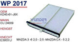 Wunder WP2017 Polen Filtresi Mazda 3-6 2.0-2.5-Mazda Cx-5 2.2 Cu24009 MRMOEM-1084386