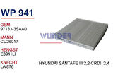 Wunder WP941 Polen Filtresi Hyundai Santa Fe III 2.2 CRDI-2.4 Cu26017 MRMOEM-1084845