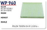 Wunder WP960 Polen Filtresi Toyota Ch-R 1.2 2016-87139 MRMOEM-1084905