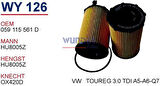 Wunder WY126 Yağ Filtresi Touareg 3.0 TDI (11-) A5-A6-Q7 MRMOEM-1085538