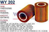 Wunder WY202 Yağ Filtresi BMW 3 95-99 BMW 5 BMW Z3 BMW Z4 Hu9254X MRMOEM-1085574