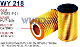 Wunder WY218 Yağ Filtresi BMW 5 Serie E60-E61-X5 E53 4.4I-7 Serie E65-E66N62 Hu715 5X MRMOEM-1085596