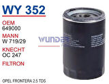 Wunder WY352 Yağ Filtresi Grand Cherokee 2.8 CRDI 4x4 02-08 Voyager Crd 95-01 5003558Aa Amerıcan Fn2318 MRMOEM-1085639