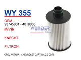 Wunder WY355 Yağ Filtresi Opel Captiva 2.2 CDTI Hu7030Z MRMOEM-1085642