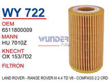 Wunder WY722 Yağ Filtresi Mercedes Hu7010Z Fn0186 MRMOEM-1085706
