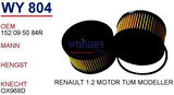 Wunder WY804 Yağ Filtresi Dacia Dokker-Duster-Logan-Sandero 1.2 TCE.Aptur-Clio IV-Kangoo -Megane III Fn0192 MRMOEM-1085717