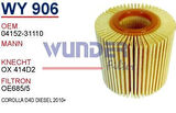 Wunder WY906 Yağ Filtresi Corolla 13-Auris 10-12 Yaris 06-Urban Cruiser 13-1.4 D4D Hu7019Z MRMOEM-1085729