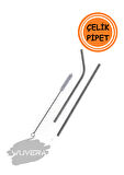 Wuvera 3 Parça Metal Pipet Seti – Paslanmaz Çelik Pipet ve Çubuk Pipet Temizleme Fırçası