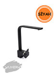 Wuvera Mat Siyah Kare Lavabo Bataryası – Çift Girişli, Aç-Kapa, Modern ve Dayanıklı