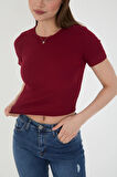 Wearflawless Kadın Bisiklet Yaka Fitilli Kısa Kol Body Crop Bluz