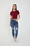 Wearflawless Kadın Bisiklet Yaka Fitilli Kısa Kol Body Crop Bluz